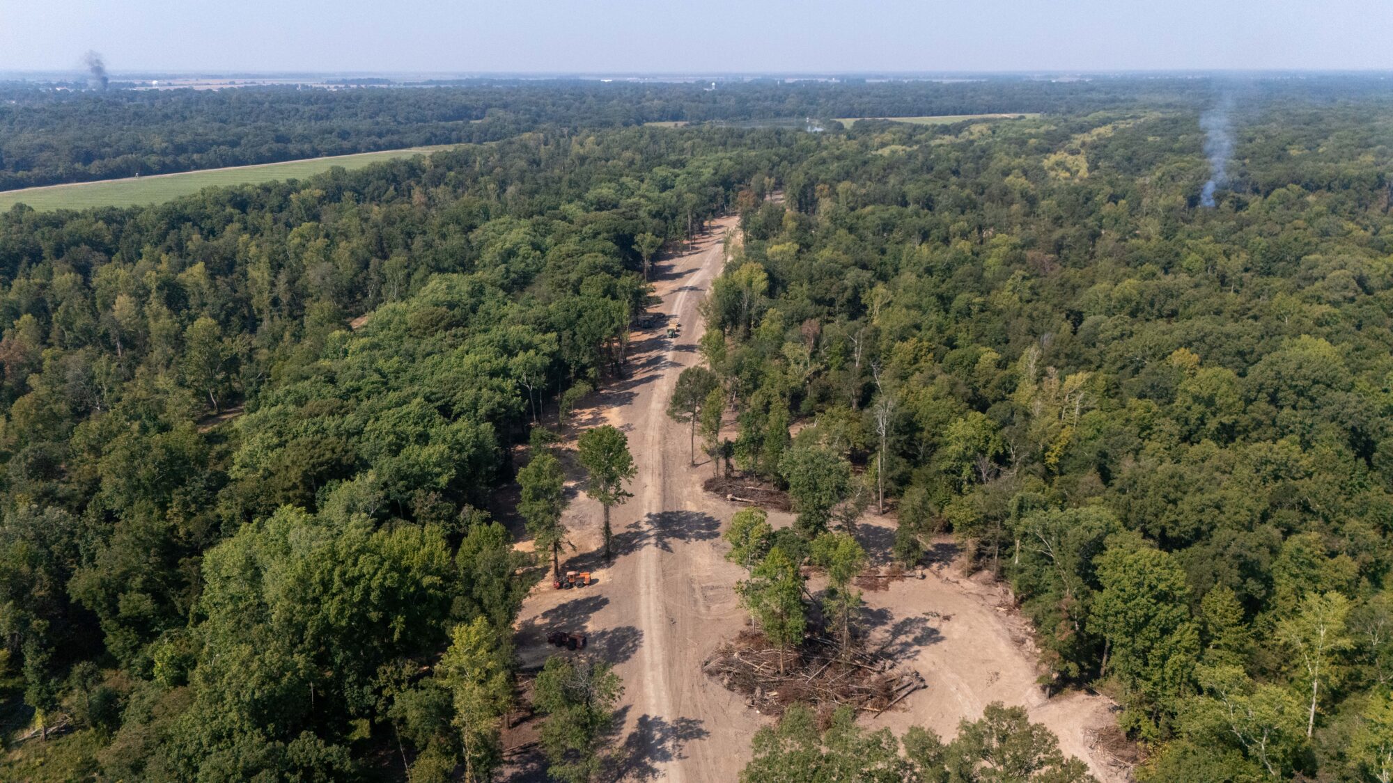 A road cut through timber on a Wellons Real Estate land development project